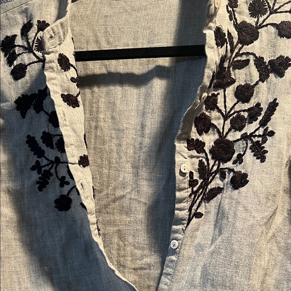 Zara Blue Floral Embroidered Button-Down Shirt - Picture 3 of 3
